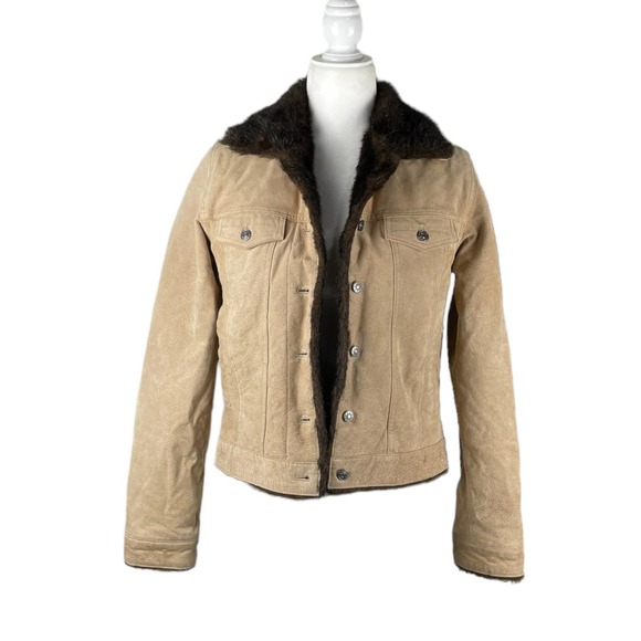Suede Trucker Jacket Small Faux Fur Wilson Genuine - Picture 1 of 7